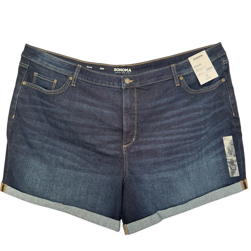 NWT Sonoma Women's Plus Size 28W Blue Denim Regular Fit High Rise Shorts